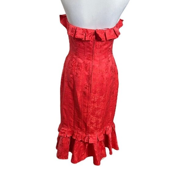 C/MEO Collective Strapless Ruffle Midi Dress Red Sheath Women’s Size Medium - Picture 8 of 13